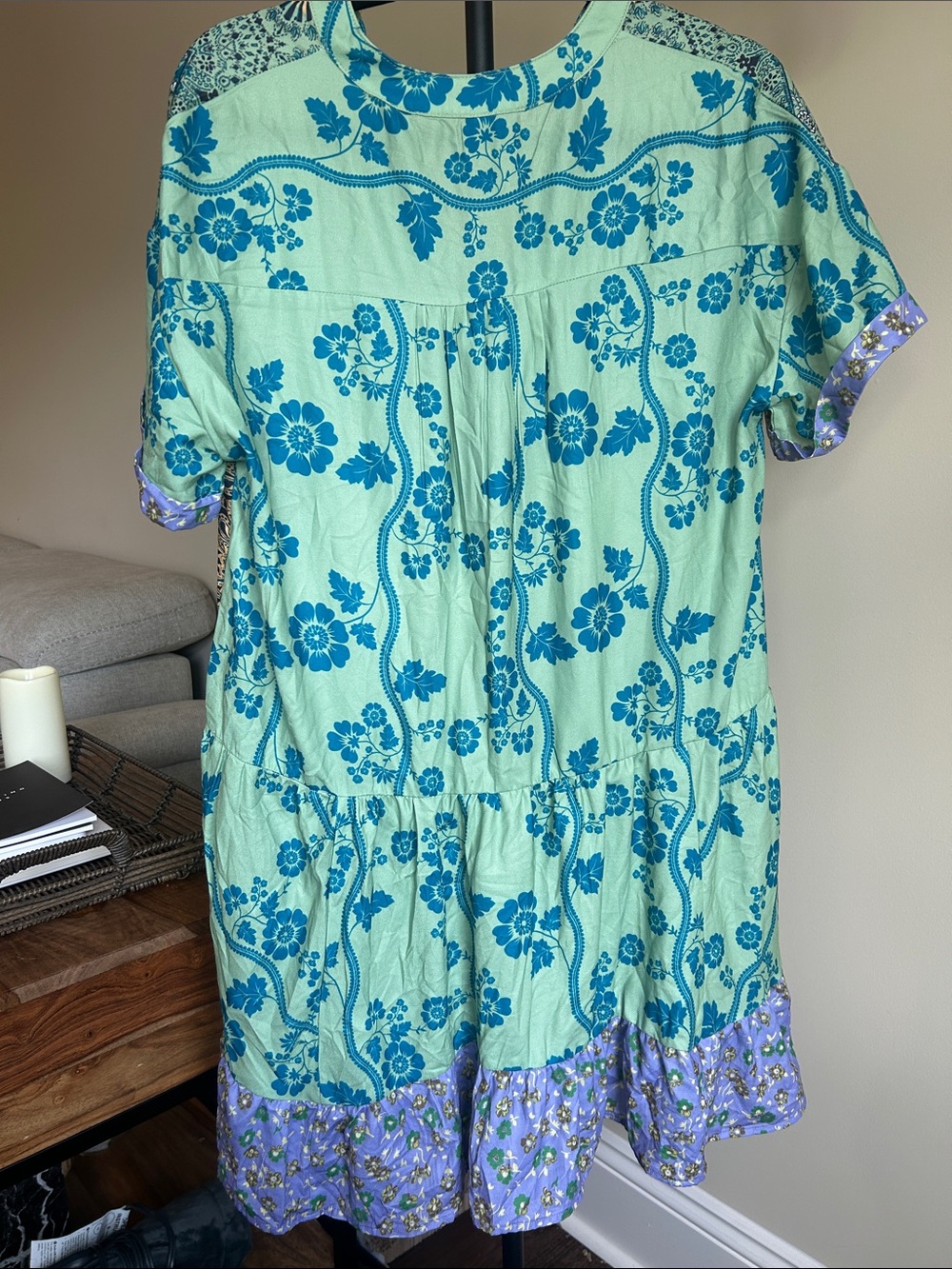 Women’s Green & Teal Floral Boho Tunic Dress - Picture 4 of 4
